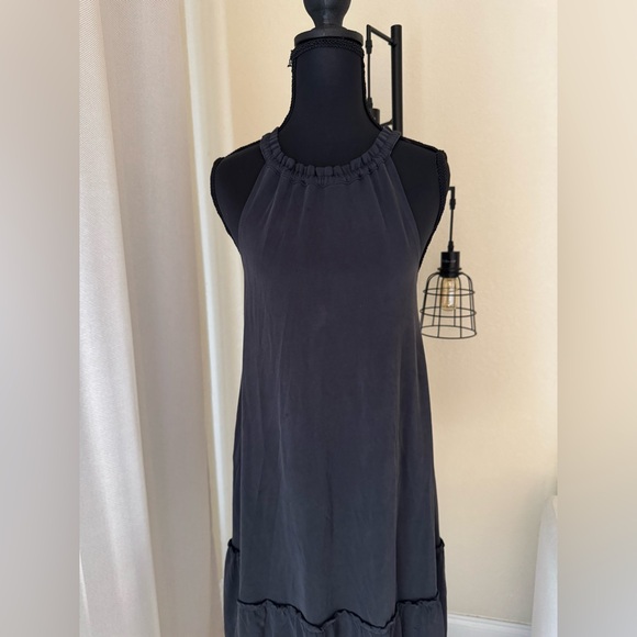 LOFT Sandwashed Faded Black Halter Flounce Small Sleeveless Pullover Dress - Picture 2 of 5